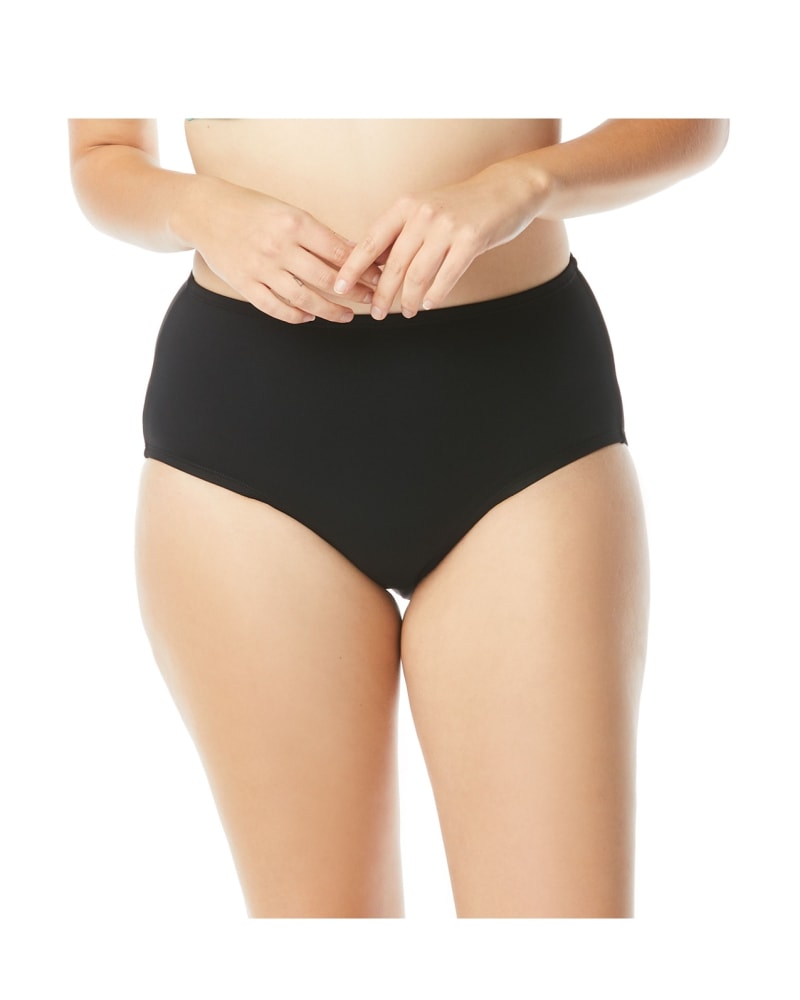 Front of a model wearing a size 16W Chloe High-Waisted Bikini Bottom in BLACK by Beach House Woman. | dia_product_style_image_id:282037